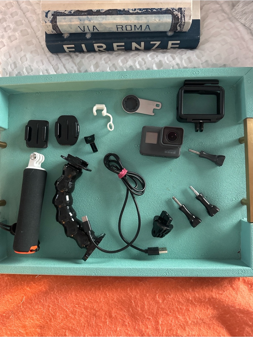 GoPro kit with Teal Organizer and Black Accessories